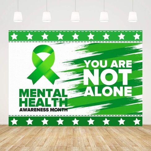 7x5ft Mental Health Awareness Month Backdrop Green Ribbon Photography Background Mental Health Awareness Party Decorations Photo Studio Props in Kuwait
