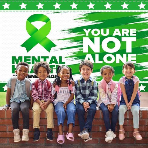 7x5ft Mental Health Awareness Month Backdrop Green Ribbon Photography Background Mental Health Awareness Party Decorations Photo Studio Props in Kuwait