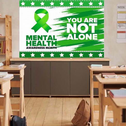 7x5ft Mental Health Awareness Month Backdrop Green Ribbon Photography Background Mental Health Awareness Party Decorations Photo Studio Props in Kuwait