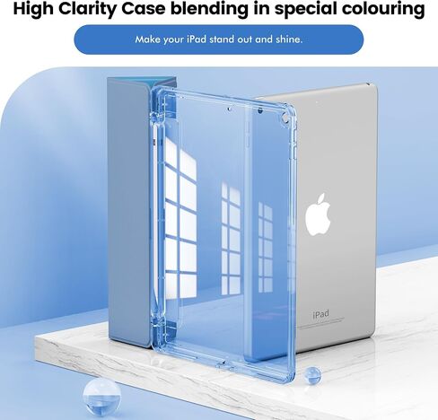 INFILAND Case for iPad 9th Generation 2021/ iPad 8th Generation 2020/ iPad 7th Generation 2019, iPad 10.2 inch Smart Crystal Clear Protective Slim Case Cover with Pencil Holder (Silvery) in Saudi Arabia