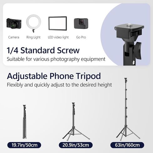 EMART حامل ثلاثي القوائم مقاس 52 بوصة لهاتف iPhone، حامل ثلاثي القوائم للهاتف الخلوي قابل للتعديل مع جهاز تحكم عن بعد لتسجيل الفيديو، حامل سيلفي مرن للهاتف الذكي لتصوير حلقة الكاميرا الخفيفة in Saudi Arabia