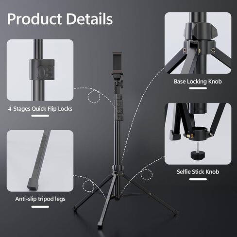 EMART حامل ثلاثي القوائم مقاس 52 بوصة لهاتف iPhone، حامل ثلاثي القوائم للهاتف الخلوي قابل للتعديل مع جهاز تحكم عن بعد لتسجيل الفيديو، حامل سيلفي مرن للهاتف الذكي لتصوير حلقة الكاميرا الخفيفة in Saudi Arabia