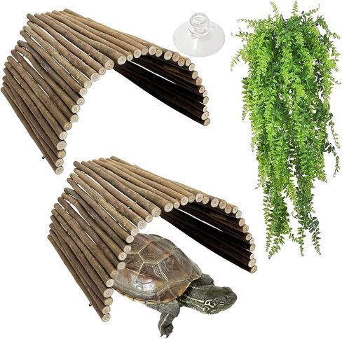 Hamiledyi Reptile Hiding Hut Gecko Hideaway Tunnel Toy Lizards Bendable Wooden Bridge Small Animals Hide Cave for Tortoise Bearded Dragon Spiders Snakes Chameleon Gecko (2Pcs) in Kuwait