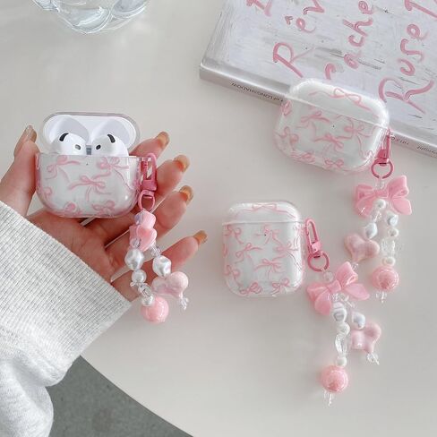 Jandm for AirPods Pro Case مع سلسلة المفاتيح ، وتصميم نمط القوس الوردي الناعم الصدمي in Saudi Arabia