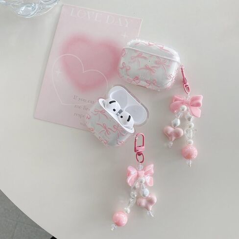 Jandm for AirPods Pro Case مع سلسلة المفاتيح ، وتصميم نمط القوس الوردي الناعم الصدمي in Saudi Arabia