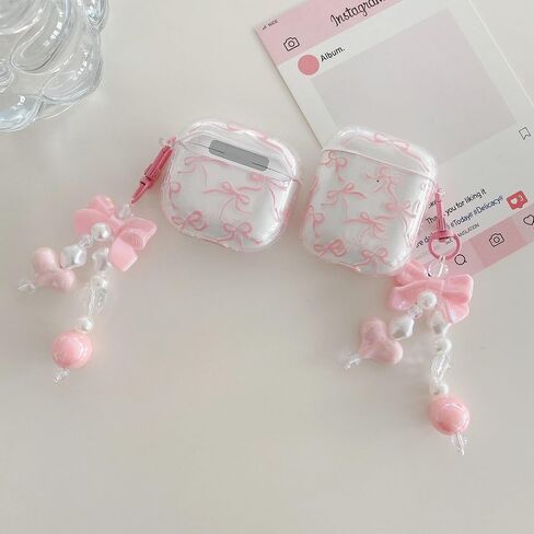 Jandm for AirPods Pro Case مع سلسلة المفاتيح ، وتصميم نمط القوس الوردي الناعم الصدمي in Saudi Arabia