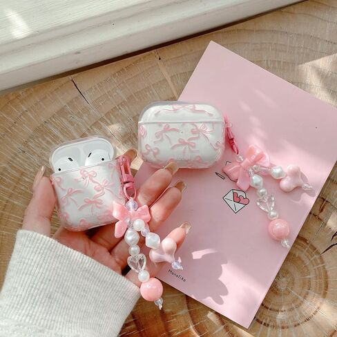 Jandm for AirPods Pro Case مع سلسلة المفاتيح ، وتصميم نمط القوس الوردي الناعم الصدمي in Saudi Arabia