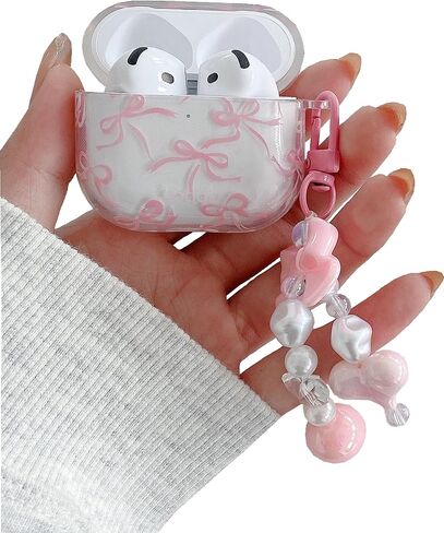 Jandm for AirPods Pro Case مع سلسلة المفاتيح ، وتصميم نمط القوس الوردي الناعم الصدمي in Saudi Arabia