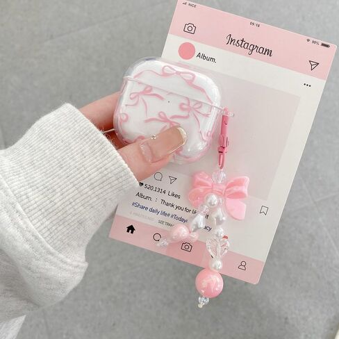 Jandm for AirPods Pro Case مع سلسلة المفاتيح ، وتصميم نمط القوس الوردي الناعم الصدمي in Saudi Arabia