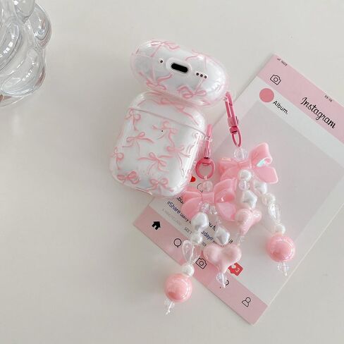 Jandm for AirPods Pro Case مع سلسلة المفاتيح ، وتصميم نمط القوس الوردي الناعم الصدمي in Saudi Arabia