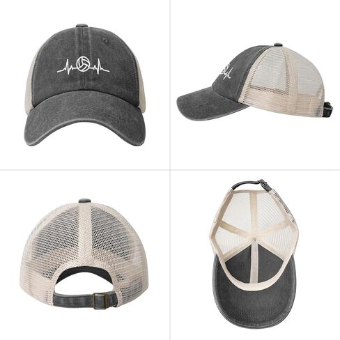 Women's Heartbeat Volleyball Cowboy Mesh Hat for Mom Aunt, Adjustable Vintage Baseball Cap in Kuwait