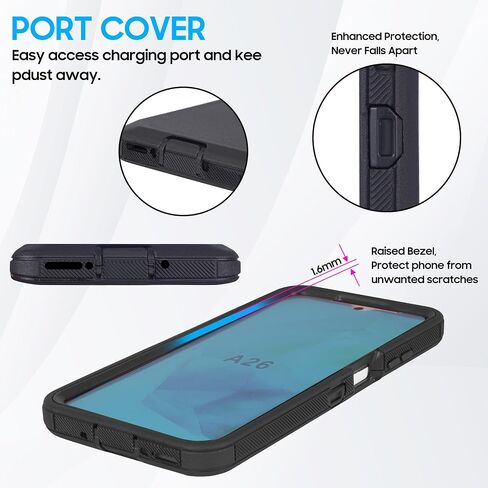 متوافق مع Samsung Galaxy A26 5G ، بنيت في واقي الشاشة ، حزام مقطع الحافظة Defender Defender Case Dustproof Protection (Deer) in Kuwait