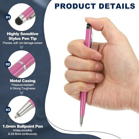 Patikil Ballpoint Pen مع طرف القلم ، 4pcs 2 في 1 حبر معدني سليم سوداء 1.0 مم قلم الأسلوب المتوسطة لمكتب شاشات اللمس ، الوردي in Kuwait