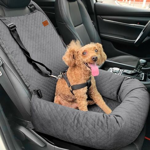Dog Car Seat for Small Medium Dogs Up to 40lbs, Detachable Washable Soft Pet Booster Travel Bed for Front & Black Seat with Safety Leash Belt in Kuwait