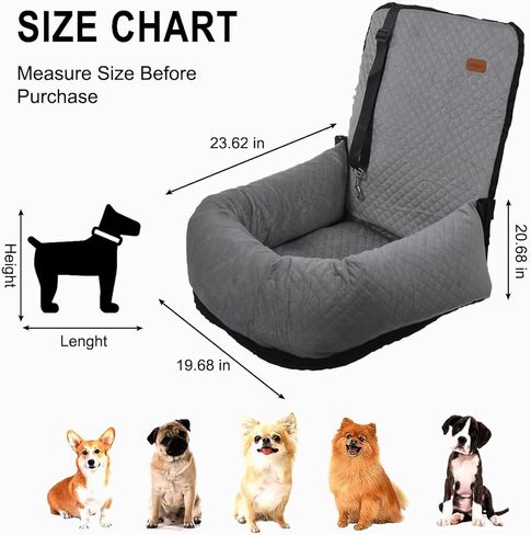 Dog Car Seat for Small Medium Dogs Up to 40lbs, Detachable Washable Soft Pet Booster Travel Bed for Front & Black Seat with Safety Leash Belt in Kuwait