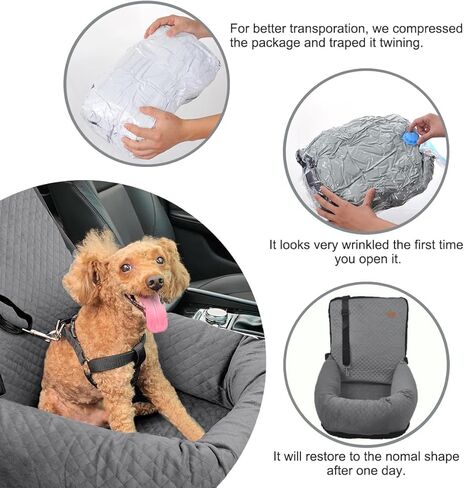 Dog Car Seat for Small Medium Dogs Up to 40lbs, Detachable Washable Soft Pet Booster Travel Bed for Front & Black Seat with Safety Leash Belt in Kuwait