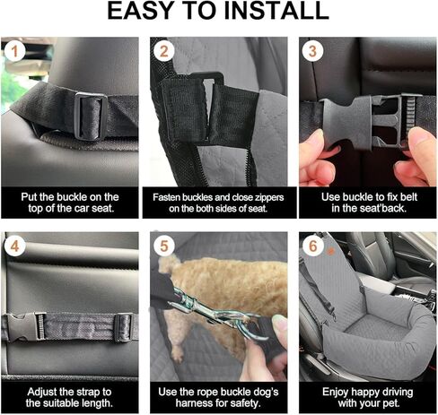 Dog Car Seat for Small Medium Dogs Up to 40lbs, Detachable Washable Soft Pet Booster Travel Bed for Front & Black Seat with Safety Leash Belt in Kuwait