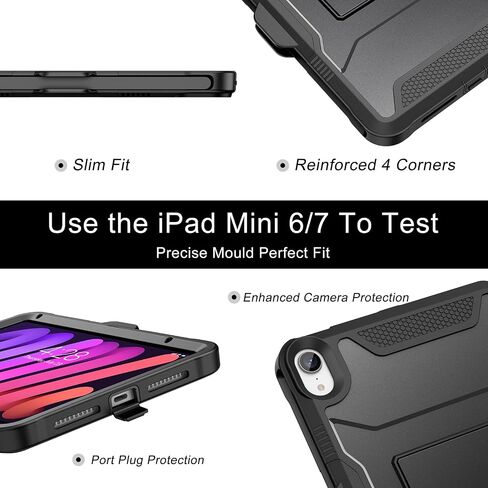 Soke Case for iPad Mini 7 (A17 Pro) 2024/ Mini 6 2021 8.3 Inch,with Built-in Screen Protector and Kickstand, Rugged Full-Body Protective Cover for Apple iPad Mini 7th/6th Generation - Black in Saudi Arabia