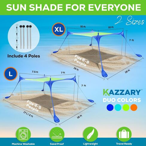 Beach Sun Shade, UPF50+ Beach Tent, 4 Poles, 7 FT Tall in Saudi Arabia