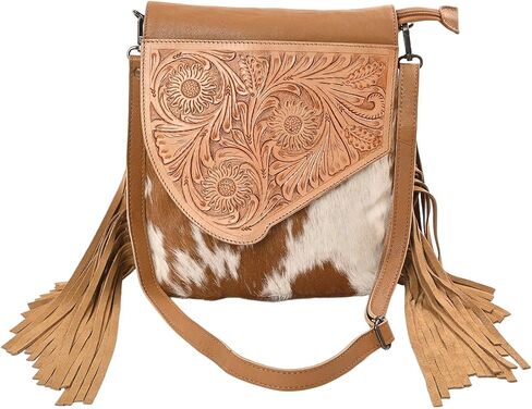 Sunset Star Crossbody Bag - Real Cowhide Hairon Women's Handbag with Leather Fringes in Kuwait