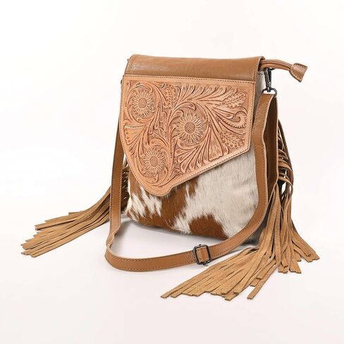 Sunset Star Crossbody Bag - Real Cowhide Hairon Women's Handbag with Leather Fringes in Kuwait