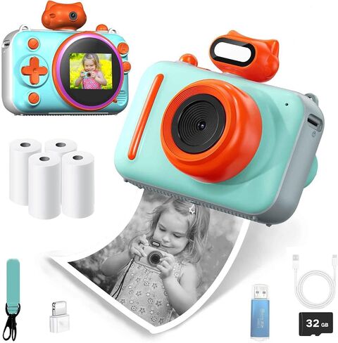 Camera for Kids Instant Print, 2" 1080P 32G HD Camera for Kids with Film, Best Christmas Birthday Gifts for Boys Girls Age 3-12, Portable Toy for 3 4 5 6 7 8 9 10 Year Old Girls Boys (Blue) in Kuwait