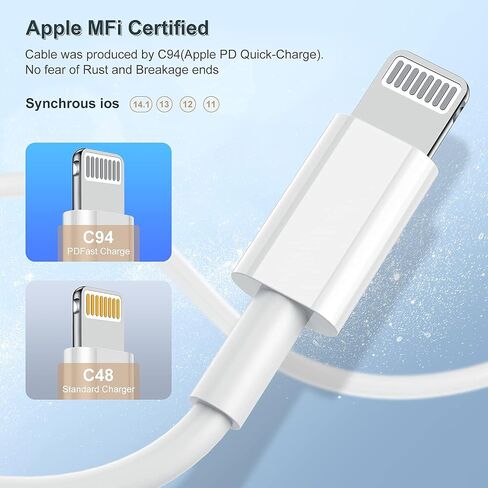 6ft iPhone Charger Cable, [Apple MFi Certified] Long Apple Lightning to USB Cable 6 Feet, Fast iPhone Charging Cord 6 Foot for Apple iPhone 14 Pro/14/13 Pro Max/13/12 mini/11/XS/XR/8/7/6S/6/5S/SE iPad in Saudi Arabia