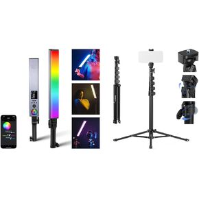 NEEWER BH30S RGB Light Wand with 2.4G/APP Control, Upgraded 360° Touchable RGBWW Mixer Photography Handheld LED Video Lighting Stick with 2500K-10000K, CRI/TLCI97+, ST155 Phone Tripod Included