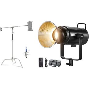NEEWER CB300B 320W LED Video Light with 2.4G/APP Remote Control, COB Continuous Output Lighting with Bowens Mount, Stainless Steel C Stand with Boom Arm Included