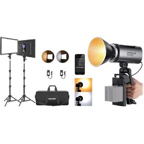 Neewer 13" Led Video Light Panel Lighting Kit, 2 Pack Dimmable Bi Color Soft Lights with MS150B 130W Bi Color LED Video Light, Mini COB Portable Photography Lighting App Control