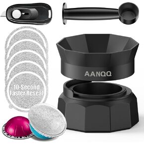 Reusable Vertuo Pods Kit: 10-Second Fast Sealing Reusable Nespresso Vertuo Pods - Refillable Coffee Pods with Smarter Tools & 50 Aluminum Foil Seals,Spoon, and Lid Opener (Pods not included)