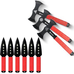 NEDFOSS 10in Throwing Knives and 12in Axes Combo with Full Tang Stainless Steel Design (9Pack)