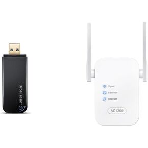 BrosTrend Wireless Access Point Wall Plug AC1200 WiFi Access Point Dual Band Networking Ethernet Access Point Easy Setup + 1200Mbps USB WiFi Network Adapter for Laptop, Desktop PC of Windows 11/10/8/7