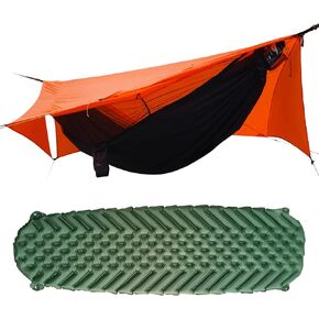 Camping Hammock Tent with Net and Rain Fly with Hammock Sleeping Pad, Ultralight Portable Double-Layer Hammock with Ridge Rope for Camping, Hiking and Backpacking
