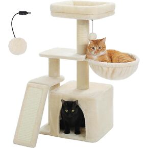 PETEPELA Cat Tree for Small Indoor Cats, Plush Cat Tower with Large Cat Condo, Deep Hammock and Sisal Cat Scratching Post for Kittens