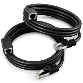Ethernet Extension Cable, Cat 6 Ethernet Cable Extender, Internet Cable with Shielded RJ45 Male-to-Female Connector, LAN Cable Extension for Patch Networks, Black (1.5 Feet, 2 Pack)