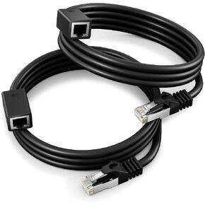 كابل امتداد Ethernet ، Cat 6 Ethernet Cable Extender ، كابل الإنترنت مع موصل RJ45 من الذكور إلى الإناث ، تمديد كابل LAN لشبكات التصحيح ، الأسود (1.5 قدم ، 2 حزمة) in Kuwait