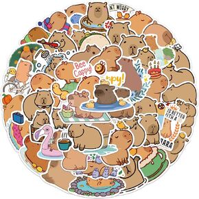 50pcs Funny Cartoon Capybara Cute Animal Stickers Packs, Capybara Gifts for Kids Teens Vinyl Waterproof Kawaii Animal Decals Stickers for Water Bottles Laptop Scrapbook