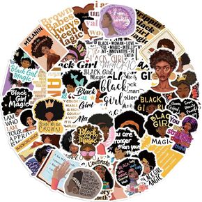 50pcs Black Girl Magic Stickers for Adult, Waterproof Vinyl Decal for Girl Teen Kids Water Bottle Laptop Phone Computer Skateboard Luggage Notebook (Self Affirmation)