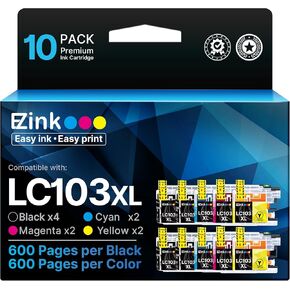 E-Z Ink Compatible Ink Cartridge Replacement for Brother LC103XL Ink Cartridges LC103 XL LC103BK LC101 LC 103 to Use with MFC-J870DW MFC-J470DW MFC-J6920DW MFC-J6520DW MFC-J450DW (10 Pack)