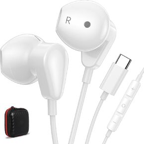 USB C Headphones for iPad 10th generation 11th A16 Mini 6th 7th Gen iPad Pro 13 inch 11 inch Type C Earbuds for iPhone 16 Pro 15 Plus Wired Earphones DAC HiFi Stereo Headset Mic Volume Control White