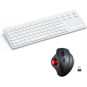 SANWA 2.4G Wireless Ergonomic Trackball Mouse and 3-Device Bluetooth Keyboard with Touchpad, Silent Buttons Roller Mouse, 600-1600 DPI, Rechargeable Touchpad, Compatible with Mac, Laptop, PC, Windows,