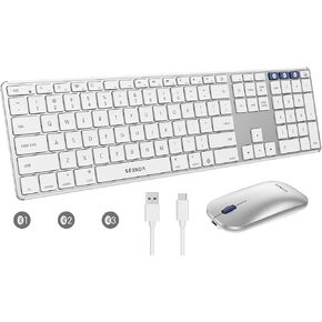 seenda Bluetooth Keyboard and Mouse for Mac, Multi-Device Rechargeable Keyboard Mouse with Quiet Keys, Full Size Slim Combo Compatible for MacBook Pro/Air, iMac, iPad, iPhone - Blue Connect Button
