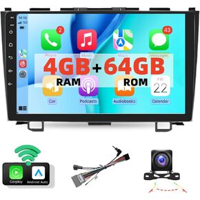 【4+64GB】 9 inch Touchscreen Car Radio for Honda CRV with Wireless Carplay Android Auto, Android 13 Car Stereo Support GPS Navigation WiFi BT USB EQ Rear Camera for Honda CRV 2007 2008 2009 2010 2011