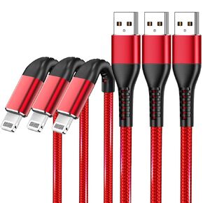 Phone Charger,3Pack 6FT USB A Cable for Long ightning Charger Cable,Fast Phone Charging Cord Compatible with iPhone Xs Max/XS/XR/X/8/7/6S/6/Plus/SE/Pad and More-Red