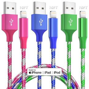 iPhone Charger Fast Charging 3 Pack 10 FT Lightning Cable iPhone Charger Cable Nylon Braided Long iPhone Cord Compatible with iPhone 14 13 12 11 X Pro Max Plus SE and More