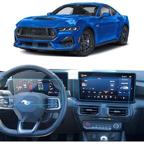 2PCS Car Screen Protector for 2024 2025 Ford Mustang EcoBoost/GT Accessories Navigation & Dashboard Touchscreen Protector Film Tempered Glass HD Clear 13.2"+12.4''