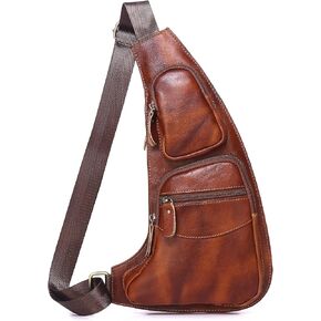 Genuine Leather Sling Bag for Men Women Backpack Chest Shoulder Satchel Crossbody Bags Casual Outdoor Daypack