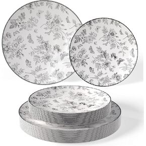 Trendables 40 Piece Disposable Plates Set (20 Guests) I 20 Pcs Of 8 Inch Dessert Plates & 20 Pcs Of 10 Inch Disposable Plastic Wedding Party Plates | White & Blue Floral Design