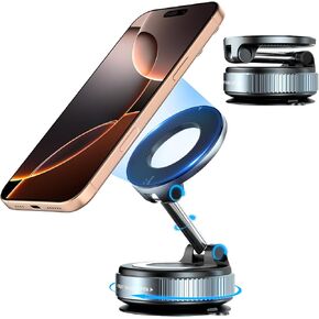 Upgrade Magnetic Vacuum Suction Phone Holder, 【NO Need Charging】360 Rotating Adjustable Strong Magnetic Car Mount Phone Holder for iPhone 16/15/14/13/12 for Shower/Car/Mirror/Smooth Surfaces, Black
